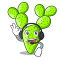 With headphone cartoon the prickly pear opuntia cactus