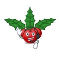 With headphone christmas holly berry in the cartoon