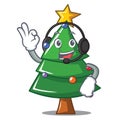 With headphone Christmas tree character cartoon