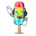 With headphone colorful ice cream stick on mascot