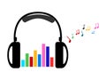 Headphone and colorful volume and music notes