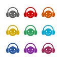 Headphone emoticon icon isolated on white background. Set icons colorful