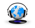 Headphone and globe with vinyl record Royalty Free Stock Photo