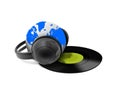 Headphone and globe with vinyl record Royalty Free Stock Photo