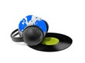 Headphone and globe with vinyl record