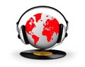 Headphone and globe with vinyl record Royalty Free Stock Photo