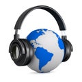 Headphone and globe on white background Royalty Free Stock Photo