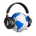 Headphone and globe on white background