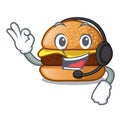 With headphone hamburger with the cartoon cheese toping