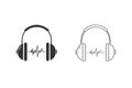 Headphone headset line icon set in flat style. Headphones vector illustration white isolated background.