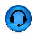 Headphone icon on classy splash blue round button illustration Royalty Free Stock Photo