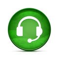 Headphone icon on classy splash green round button illustration Royalty Free Stock Photo