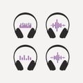Headphone icon. Headphones with sound wave icon isolated, minimal design. Vector illustration