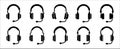 Headphone icon set. Headset vector icons set. Built in microphone. Over ear headphone assorted illustration. Symbol of customer