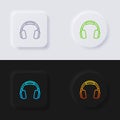 Headphone icon set, Multicolor neumorphism button soft UI Design.
