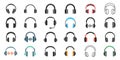 Headphone icons set in flat style. Earphone vector illustration on isolated background. Listen music sign business concept