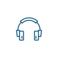 Headphone Line Blue Icon On White Background. Blue Flat Style Vector Illustration