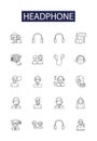 Headphone line vector icons and signs. Earbuds, Obliques, Auriculars, Auricula, Audiophiles, Acoustic, Open-back, Closed Royalty Free Stock Photo