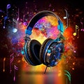 Headphone, listening to music, education and social media concept, sound therapy, party time, generative AI Royalty Free Stock Photo