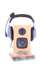 Headphone on loudspreaker Royalty Free Stock Photo