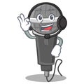 With headphone microphone cartoon character design