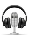 Headphone and microphone for radio studio vector illustration