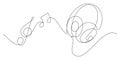 headphone one line drawing continuous with music note Royalty Free Stock Photo