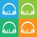 Headphone set icon. Headphones with sound wave icon isolated, minimal design. Vector illustration