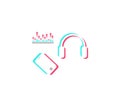 Headphone, smartphone and equalizer spectrum analyzer icon. Concept of social networks.