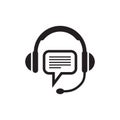 Headphone and speech bubble - black icon on white background vector illustration for support or service. Consulting operator