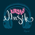 Headphone urban musik hand drawing, grunge vector illustration.