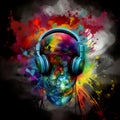 Headphone and vivid Watercolor - Generative AI