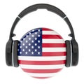 Headphones with American flag, 3D rendering Royalty Free Stock Photo