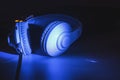 Headphones with audio mixer. Photo Cool tones