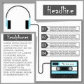 Headphones and audiocassette. Infographics