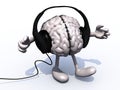 Headphones on a big brain with arms and legs