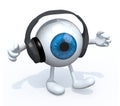 Headphones on a big eyeball with arms and legs