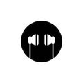 Headphones in black circle icon. Flat vector earphones icon isolated on white