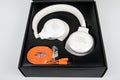 Headphones bluetooth JBL Live 500BT, new box with headphones on white background