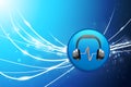 Headphones Button on Blue Abstract Light Background Royalty Free Stock Photo