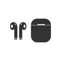 Headphones with case line icon. Vector illustration isolated on white. Royalty Free Stock Photo