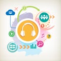 Headphones and cloud on abstract colorful watercolor background Royalty Free Stock Photo