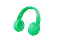 Headphones 3d render icon - green sound gadget, dj earphone and flying music device. Wireless audio accessory concept Royalty Free Stock Photo