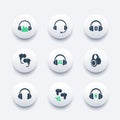 Headphones, earbuds icons set