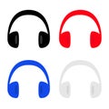 Headphones earphones icon set. Black red blue gray silhouette. Music card. Flat design style. White background. Isolated. Royalty Free Stock Photo