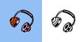 Headphones or earphones. Listening to music through speakers. Hand drawn sketch in vintage doodle style. Royalty Free Stock Photo