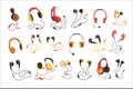 Headphones and earphones set, music technology accessory vector Illustrations