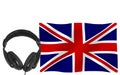 Headphones and the English flag on a white background Royalty Free Stock Photo