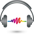 Headphones and equalizer, music and entertainment logo Royalty Free Stock Photo