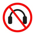 Headphones are forbidden. No headphones sign on white background. Vector illustration